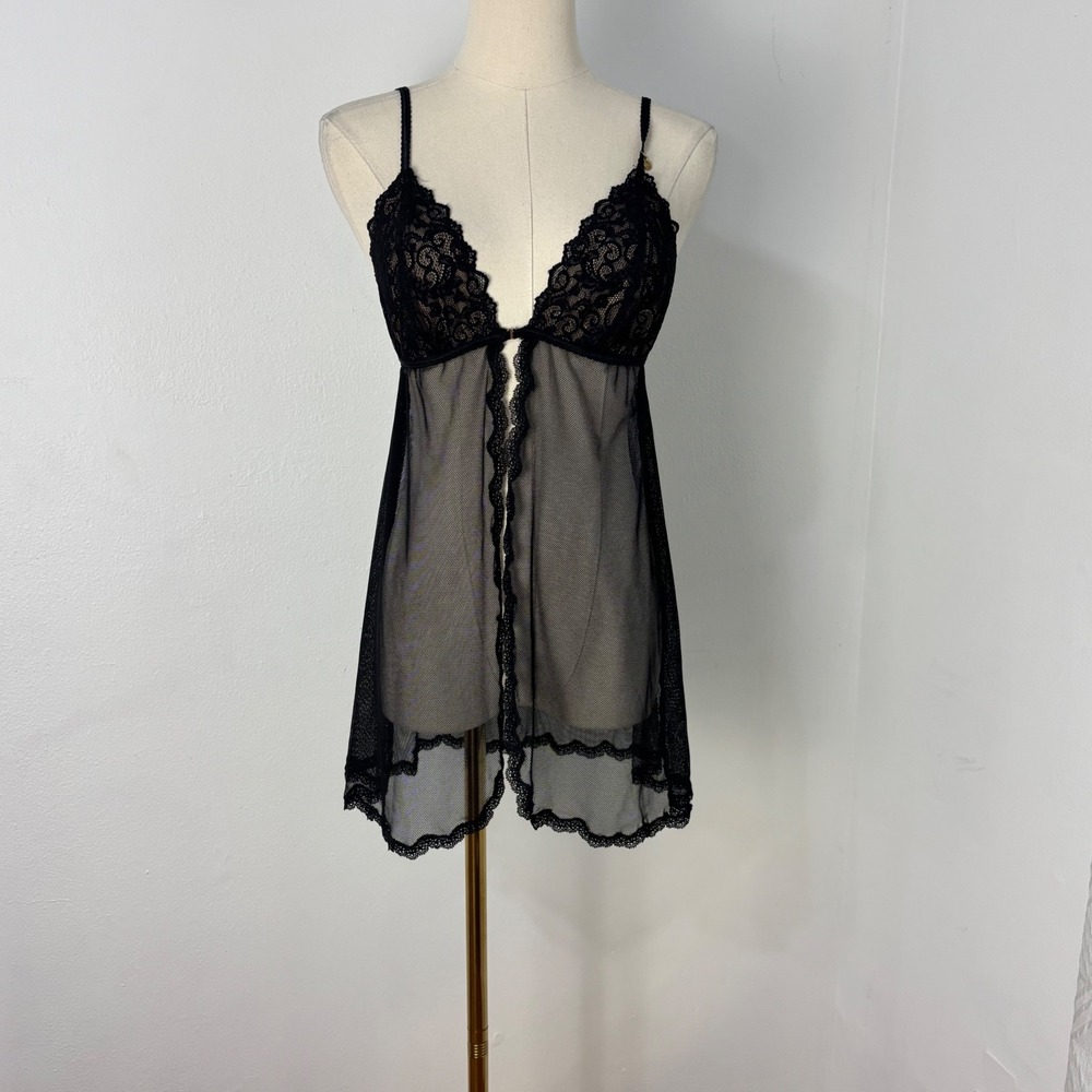 Victoria's Secret Babydoll Coquette Goth Lace Mesh Open Front-tie Black Women M